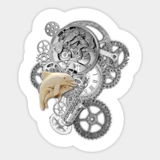 Steampunk-Silver-Art Dolphins Sculpture Sticker